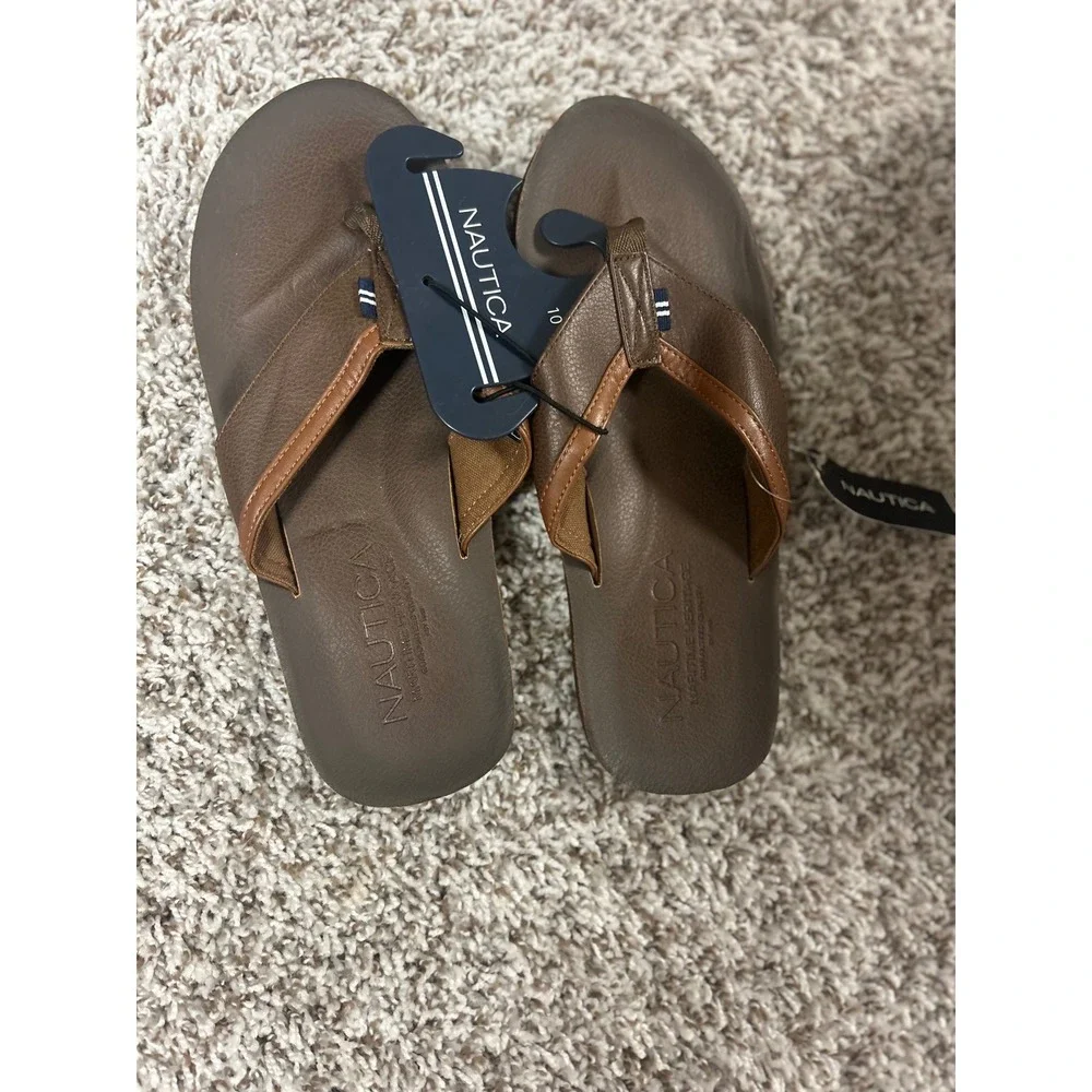 Nautica Mens Adam 5 Flip Flop Sandals Brown Tan CG4881 Size 10 NEW